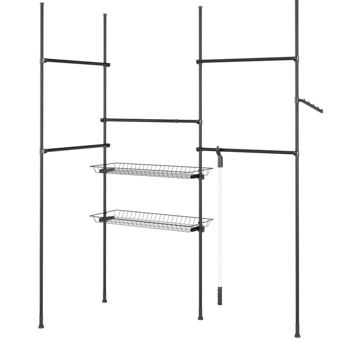 Kleiderständer mit 5 Stangen und 2 Körben verstellbar 200 - 270 cm schwarz