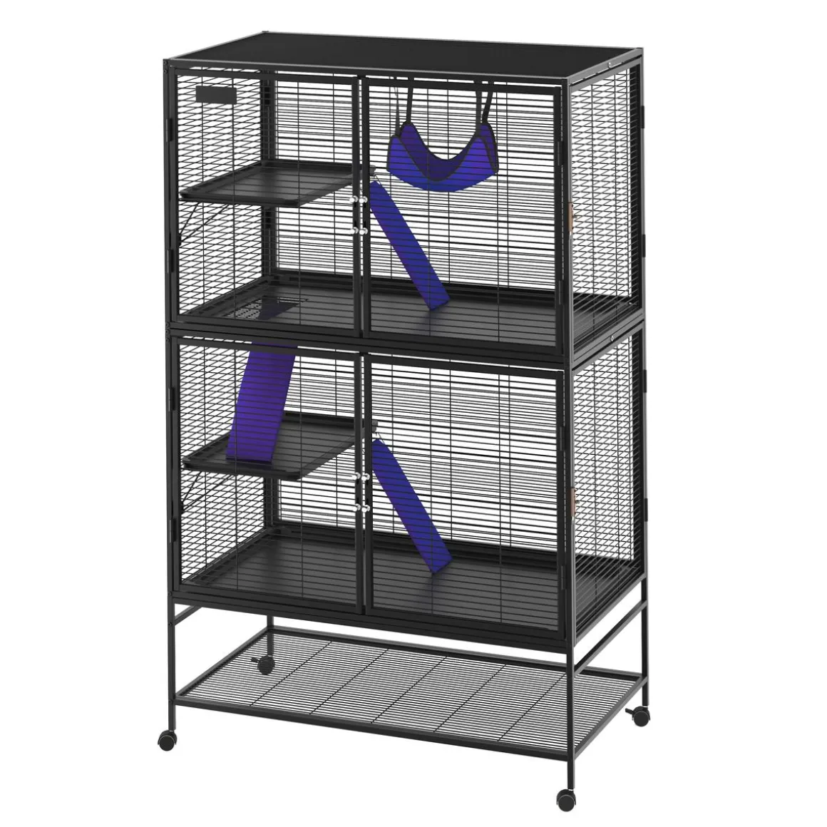 Kleintierkäfig mit Rollen 92 x 58 x 163 cm schwarz