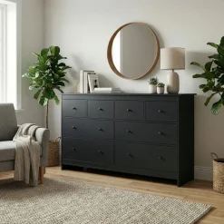 Kommode ADALIE 8 Schubladen 160 x 96 cm schwarz