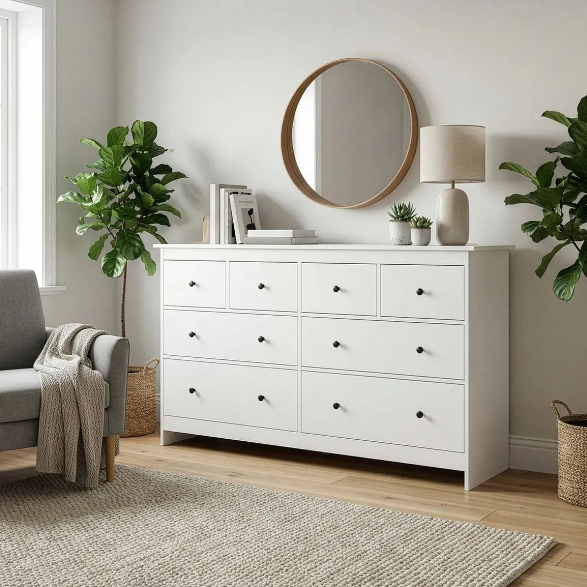 Kommode ADALIE 8 Schubladen 160 x 96 cm weiss