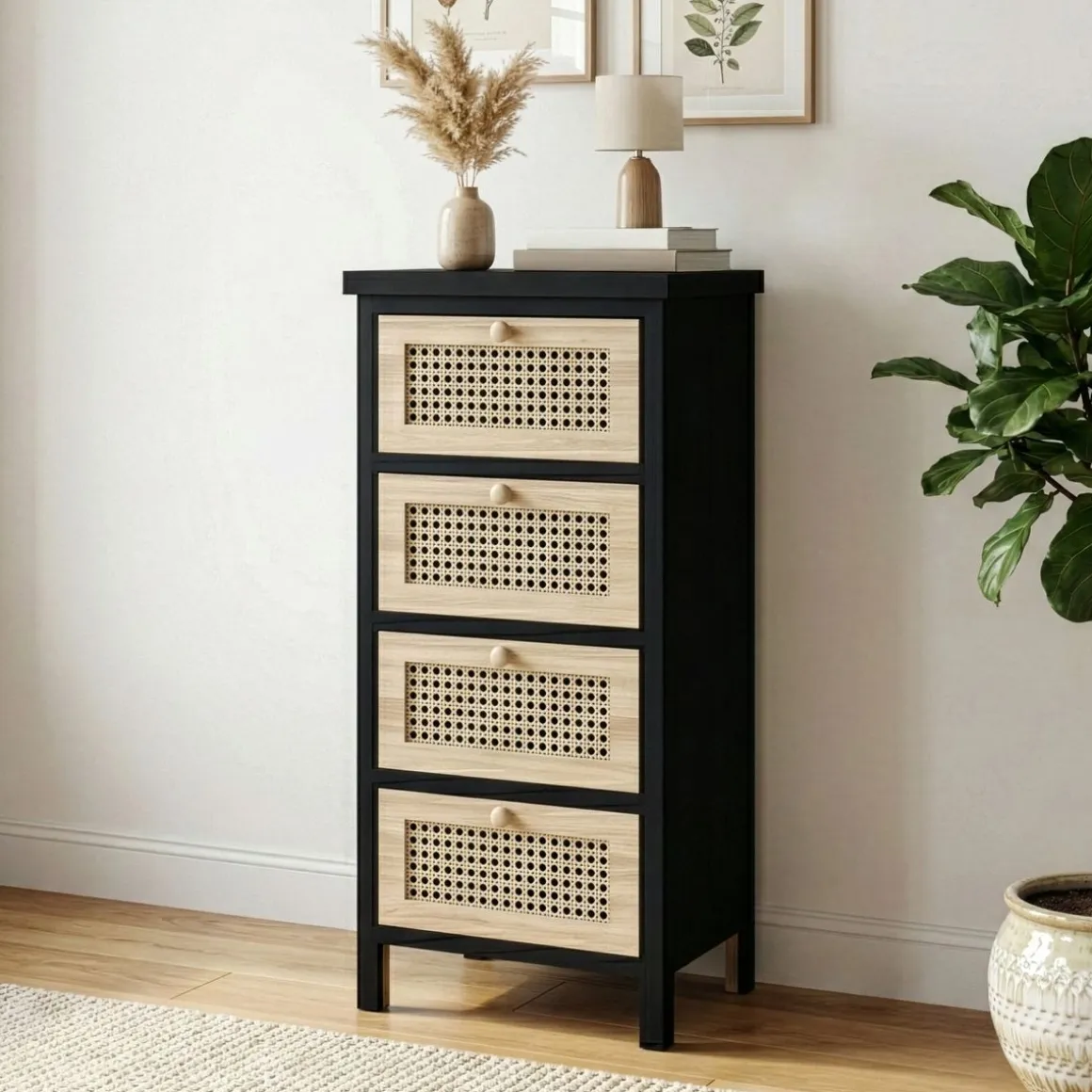Kommode ALDO 4 Schubladen 34 x 78 cm schwarz/hellbraun