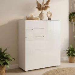 Kommode AVILA 2 Schubladen und 2 Türen 100 x 119 cm Hochglanz weiss