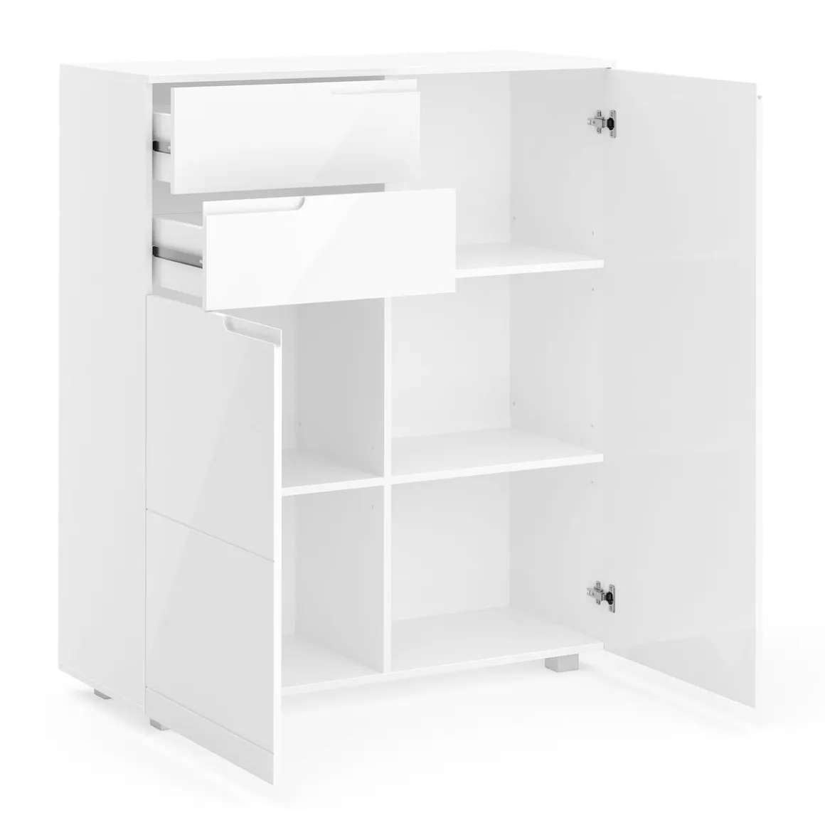 Kommode AVILA 2 Schubladen und 2 Türen 100 x 119 cm Hochglanz weiss