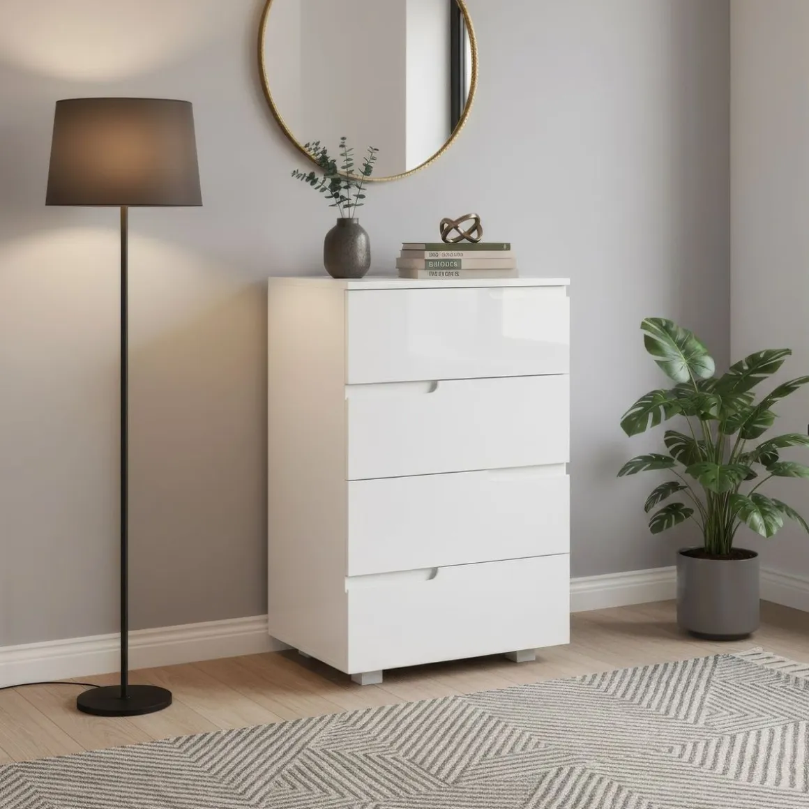 Kommode AVILA 4 Schubladen 50 x 80 cm Hochglanz weiss