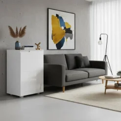 Kommode AVILA 1 Tür 50 x 80 cm Hochglanz weiss