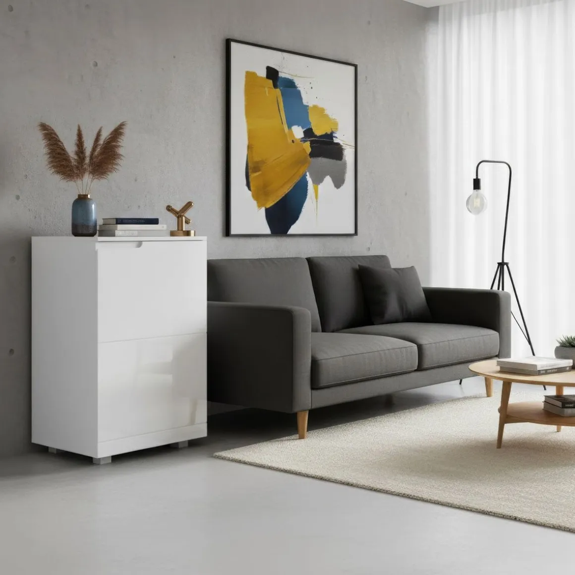 Kommode AVILA 1 Tür 50 x 80 cm Hochglanz weiss