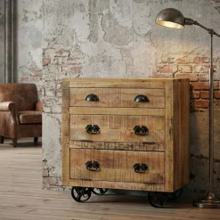 Kommode Holz Vintage FABRIZIO auf Rollen 70 x 75 cm