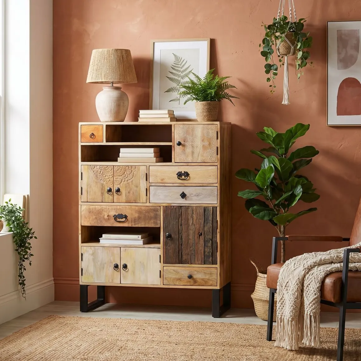 Kommode Holz Vintage REMI 100 x 130 cm