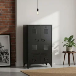 Kommode Metall ANTEY 2 Türen 2 Schubladen 67 x 107 cm schwarz