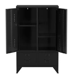 Kommode Metall ANTEY 2 Türen 2 Schubladen 67 x 107 cm schwarz