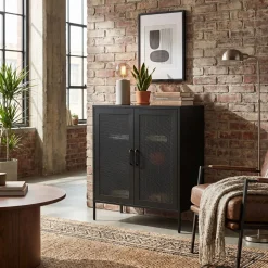 Kommode Metall BRANDO 80 x 101 cm schwarz