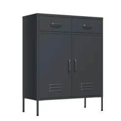 Kommode Metall KLAUS 2 Schubladen 2 Türen 80 x 101 cm anthrazit