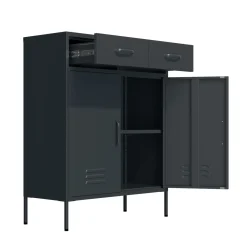 Kommode Metall KLAUS 2 Schubladen 2 Türen 80 x 101 cm anthrazit