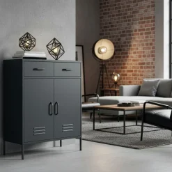 Kommode Metall KLAUS 2 Schubladen 2 Türen 80 x 101 cm anthrazit