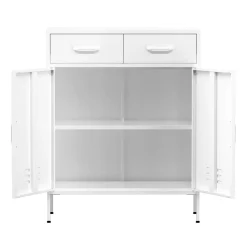 Kommode Metall KLAUS 2 Schubladen 2 Türen 80 x 101 cm weiss