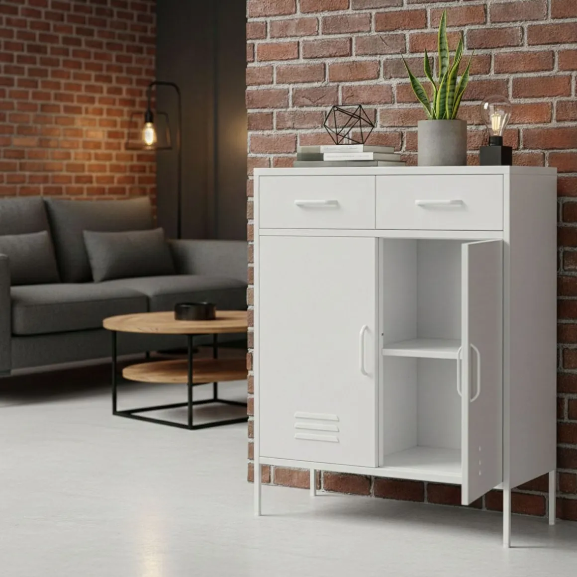Kommode Metall KLAUS 2 Schubladen 2 Türen 80 x 101 cm weiss