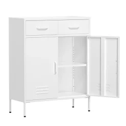 Kommode Metall KLAUS 2 Schubladen 2 Türen 80 x 101 cm weiss