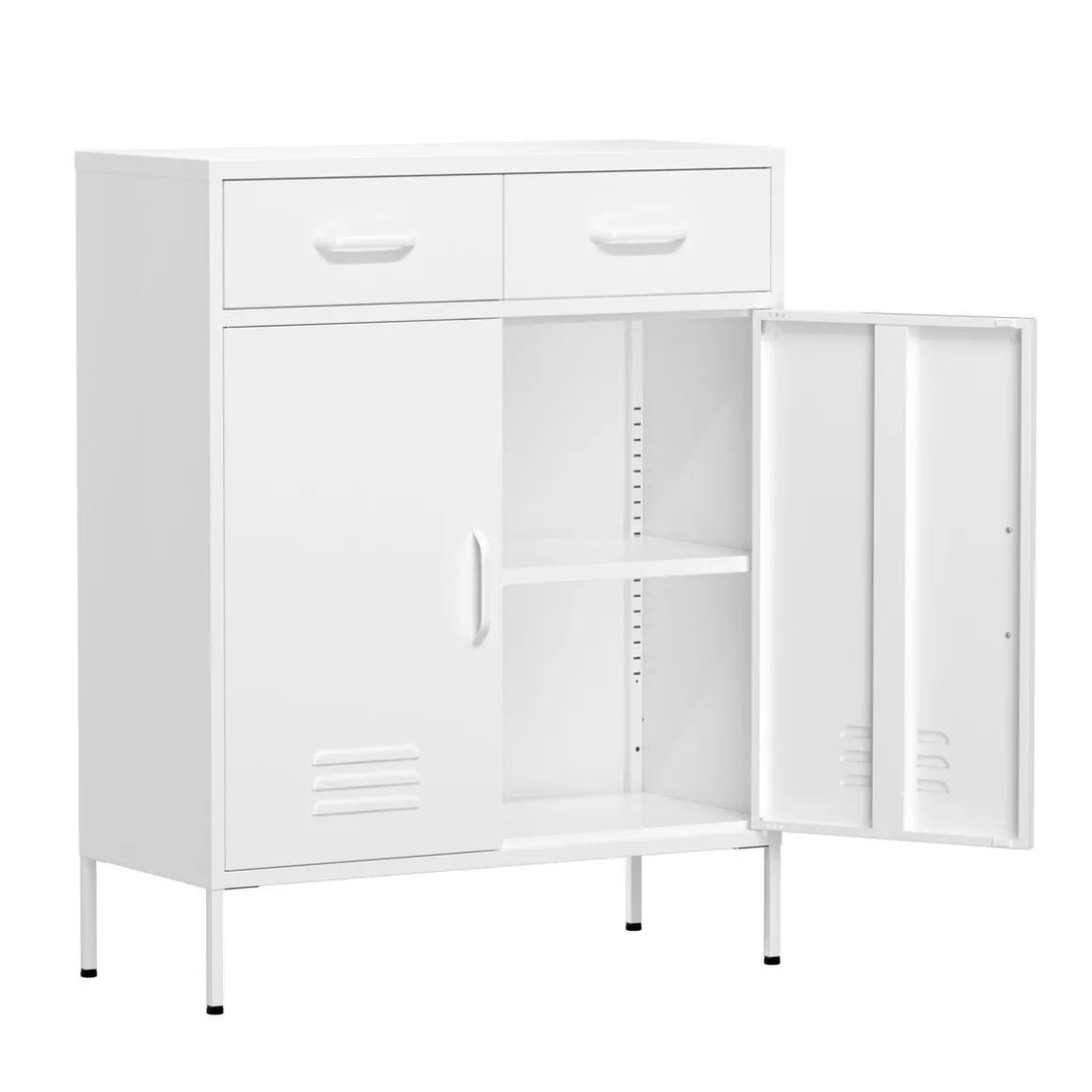 Kommode Metall KLAUS 2 Schubladen 2 Türen 80 x 101 cm weiss