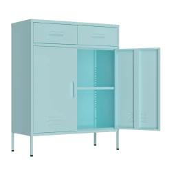 Kommode Metall KLAUS 2 Schubladen 2 Türen 80 x 101 cm mint
