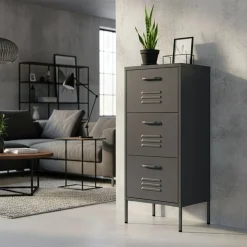 Kommode Metall KLAUS 3 Schubladen 42 x 101 cm anthrazit