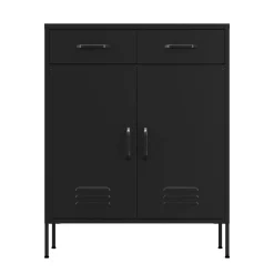 Kommode Metall KLAUS 2 Schubladen 2 Türen 80 x 101 cm schwarz