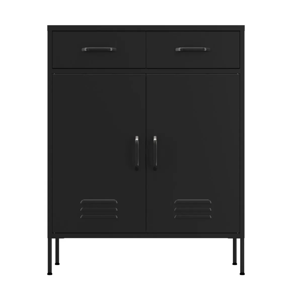 Kommode Metall KLAUS 2 Schubladen 2 Türen 80 x 101 cm schwarz