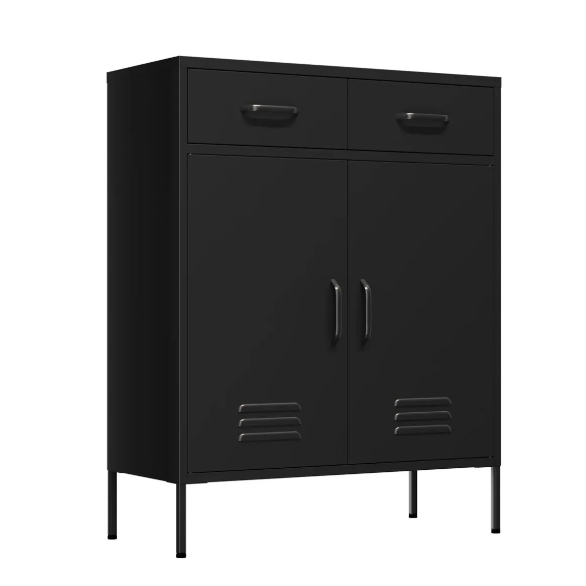 Kommode Metall KLAUS 2 Schubladen 2 Türen 80 x 101 cm schwarz
