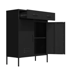 Kommode Metall KLAUS 2 Schubladen 2 Türen 80 x 101 cm schwarz