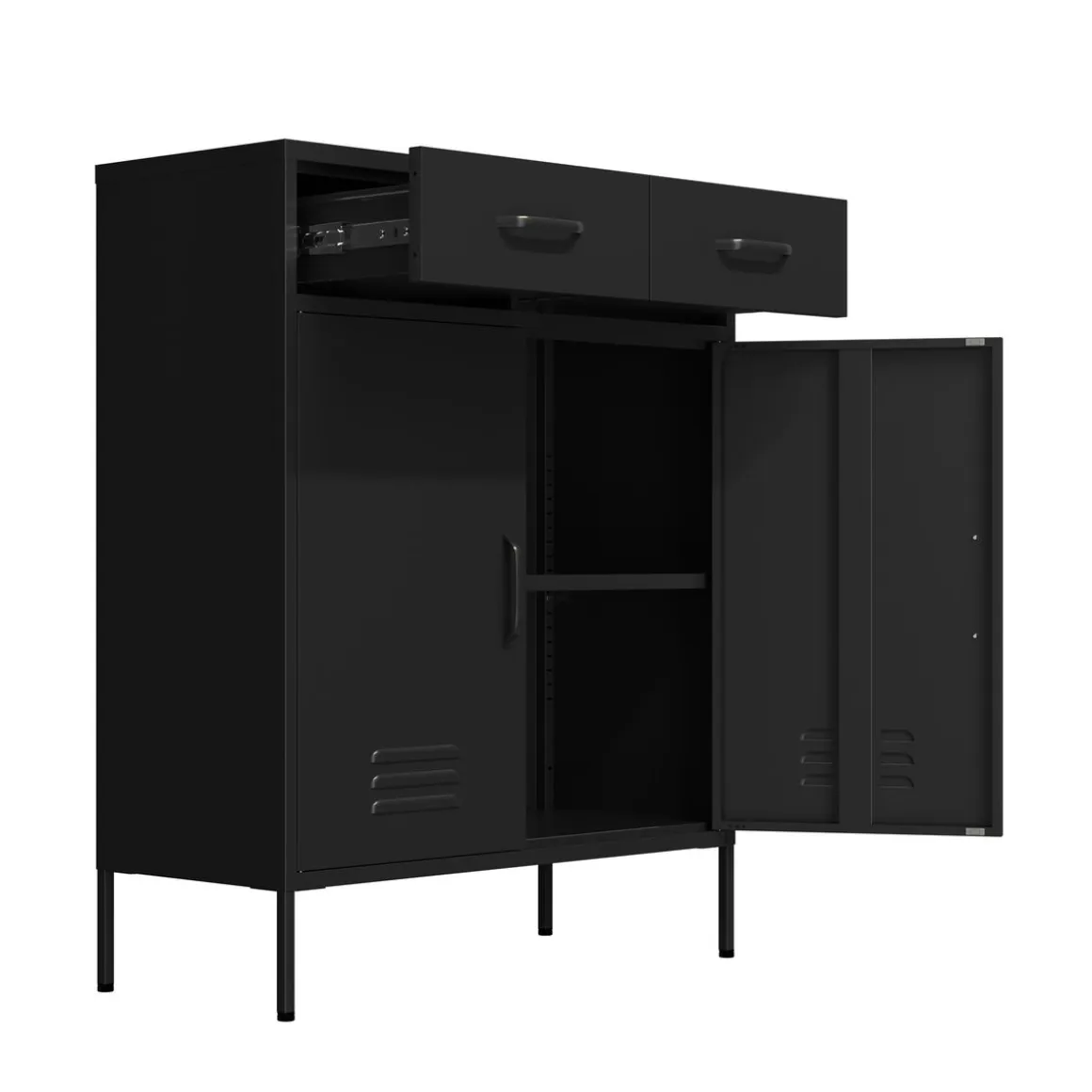Kommode Metall KLAUS 2 Schubladen 2 Türen 80 x 101 cm schwarz