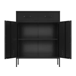 Kommode Metall KLAUS 2 Schubladen 2 Türen 80 x 101 cm schwarz