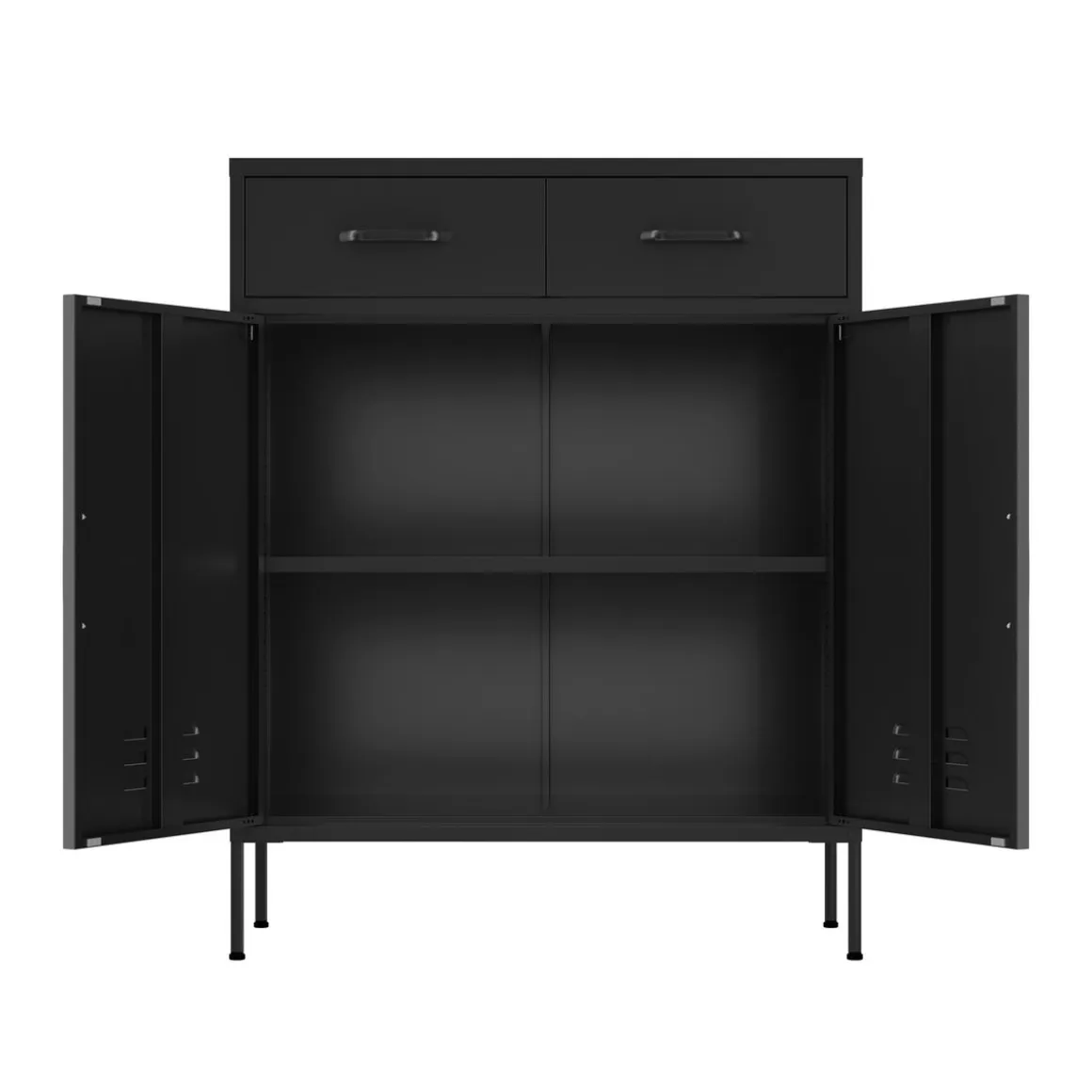 Kommode Metall KLAUS 2 Schubladen 2 Türen 80 x 101 cm schwarz