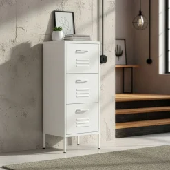 Kommode Metall KLAUS 3 Schubladen 42 x 101 cm weiss
