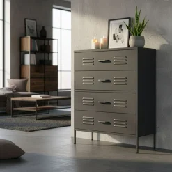 Kommode Metall KLAUS 4 Schubladen 80 x 101 cm anthrazit