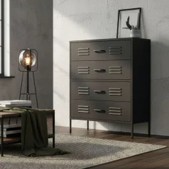 Kommode Metall KLAUS 4 Schubladen 80 x 101 cm schwarz