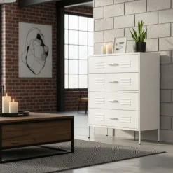 Kommode Metall KLAUS 4 Schubladen 80 x 101 cm weiss