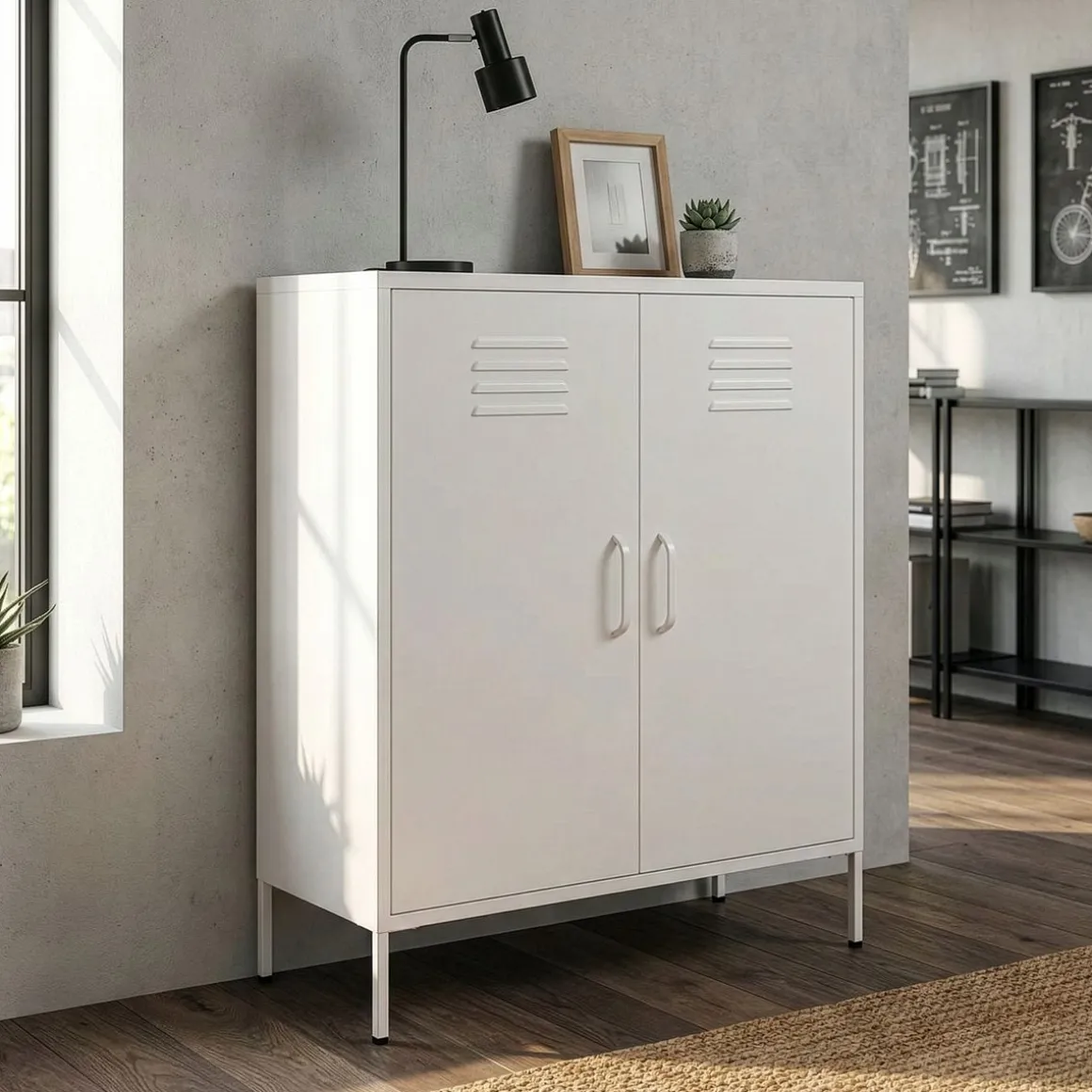 Kommode Metall KLAUS 80 x 101 cm weiss