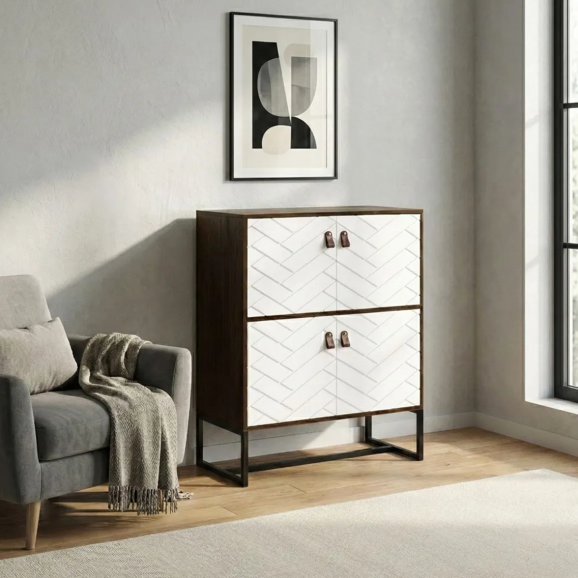 Kommode NORDRIFT 76 x 100 cm braun/weiss