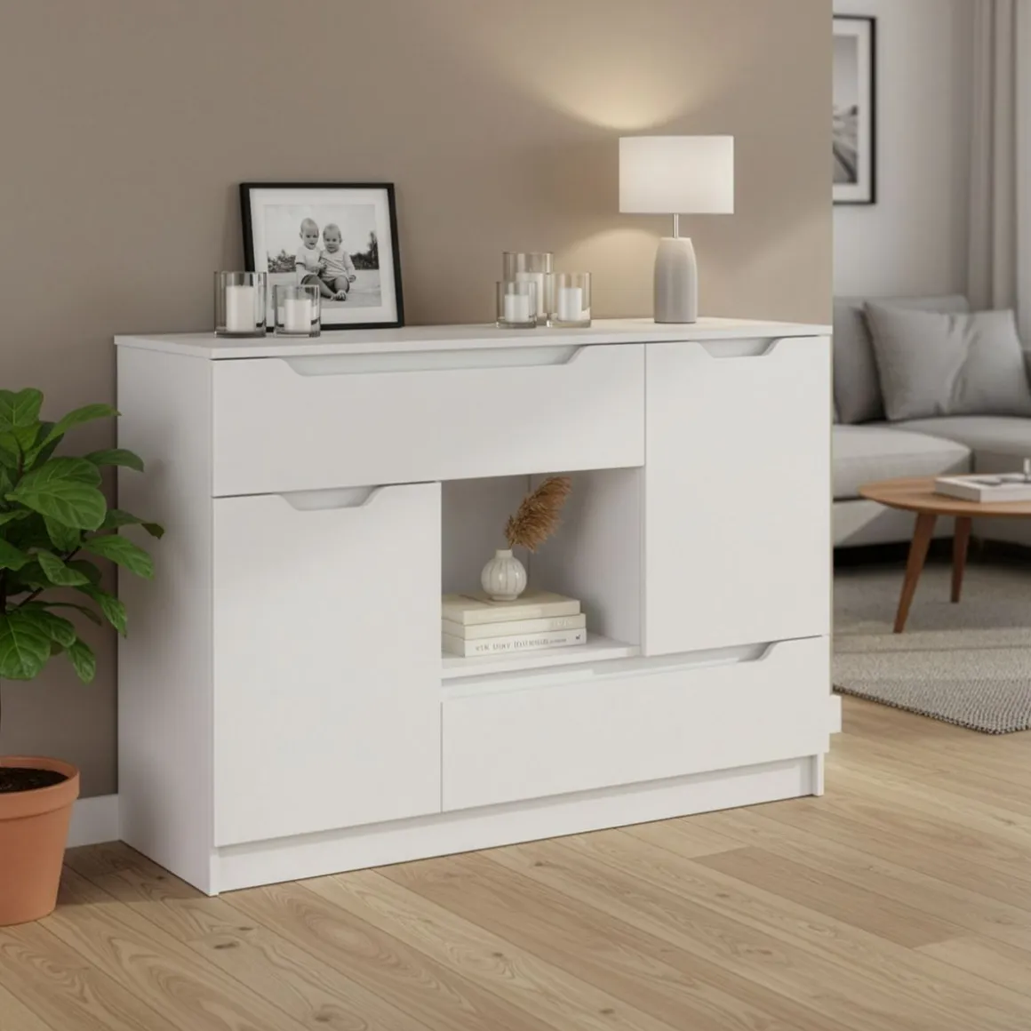 Kommode SENA 2 Schubladen 2 Türen 120 x 84 cm weiss