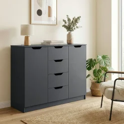Kommode SENA 4 Schubladen 2 Türen 122 x 92 cm anthrazit | GONSER.CH