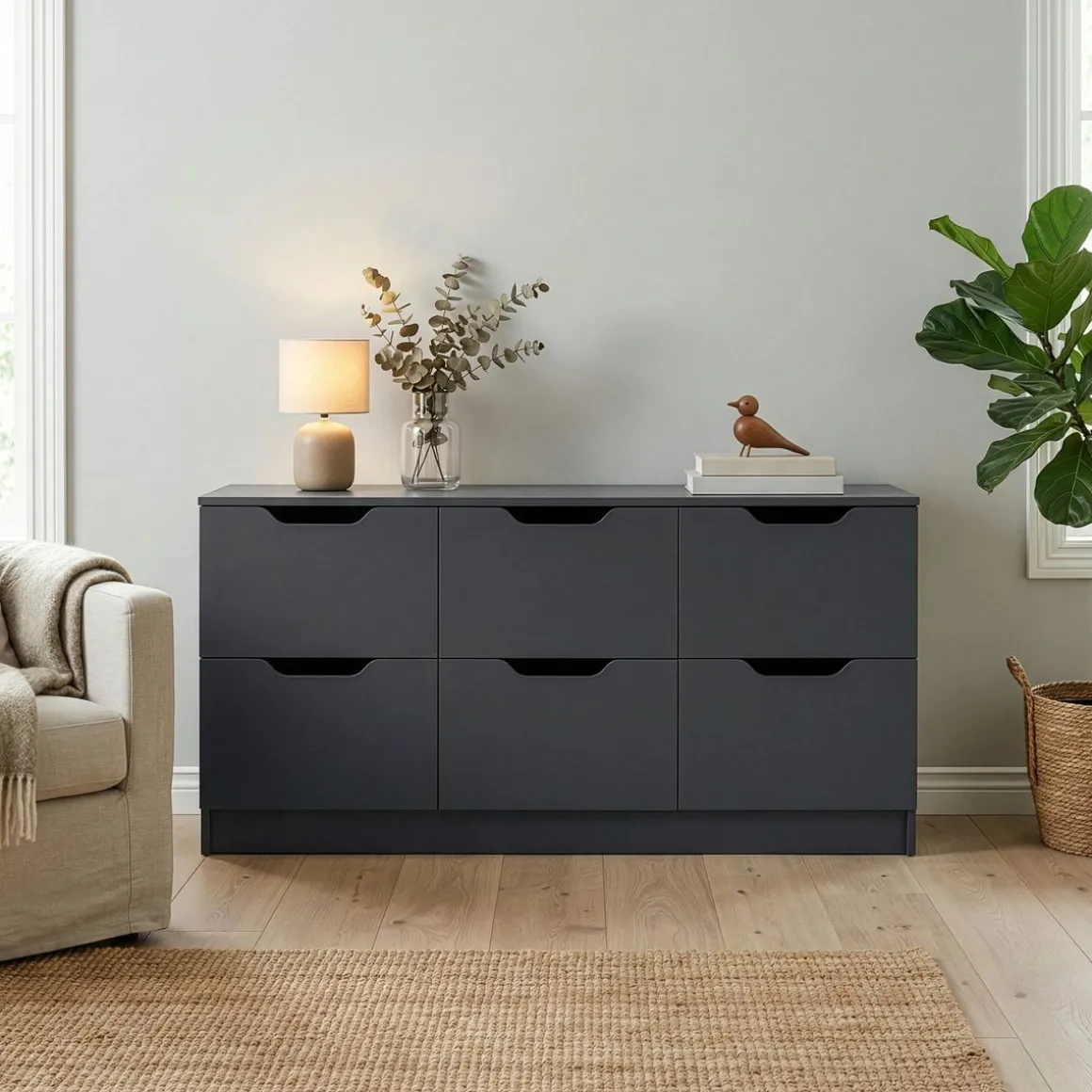 Kommode SENA 6 Schubladen 122 x 61 cm anthrazit