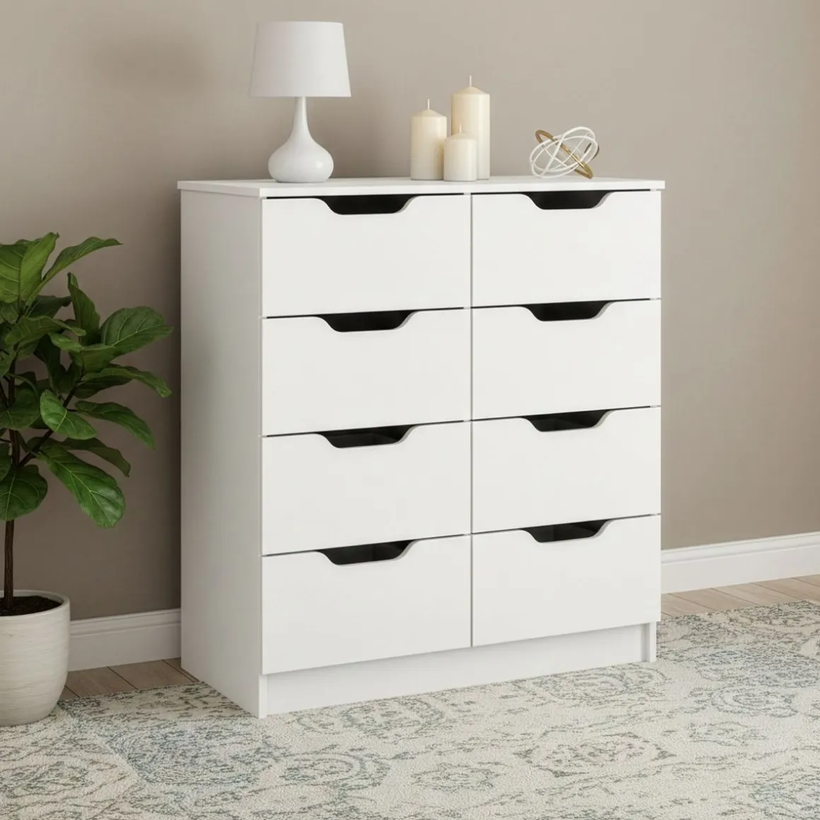 Kommode SENA 8 Schubladen 80 x 91 cm weiss