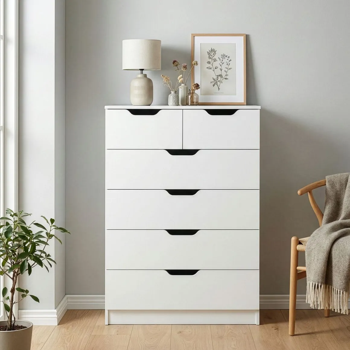 Kommode SENA 6 Schubladen 82 x 113 cm weiss