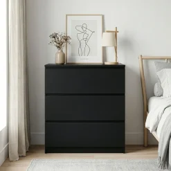 Kommode TALA 3 Schubladen 70 x 77 cm schwarz | GONSER.CH