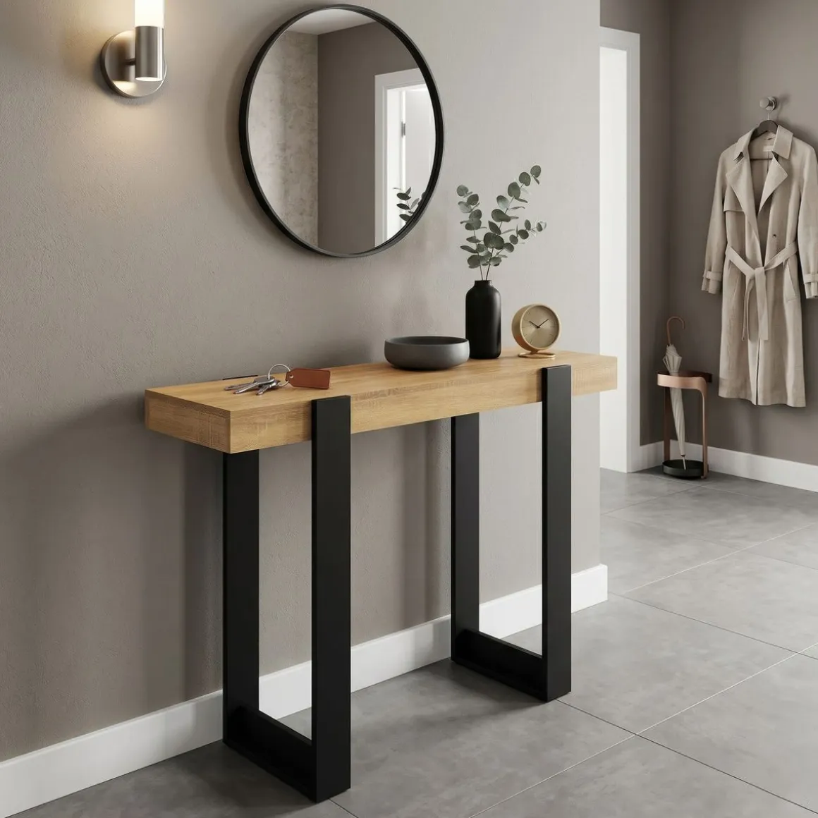Konsolentisch CHELSEA 100 x 75 cm hellbraun/schwarz
