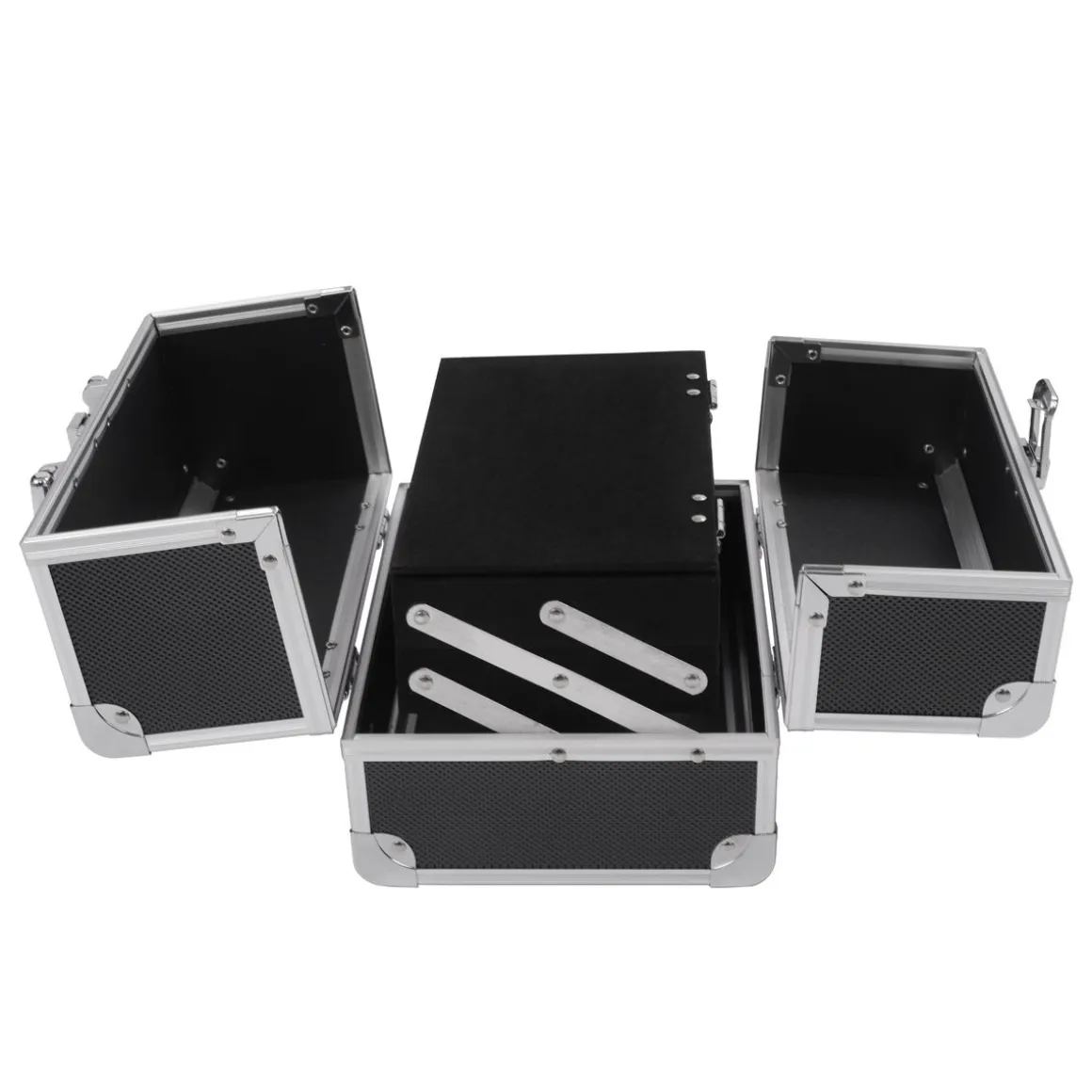 Kosmetikkoffer mit Spiegel 23 x 17 x 17 cm schwarz/silber