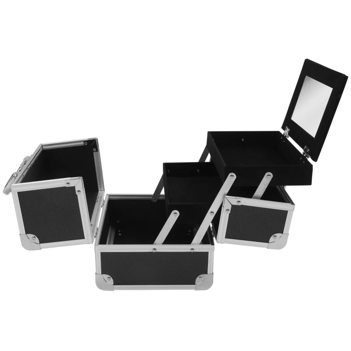 Kosmetikkoffer mit Spiegel 23 x 17 x 17 cm schwarz/silber