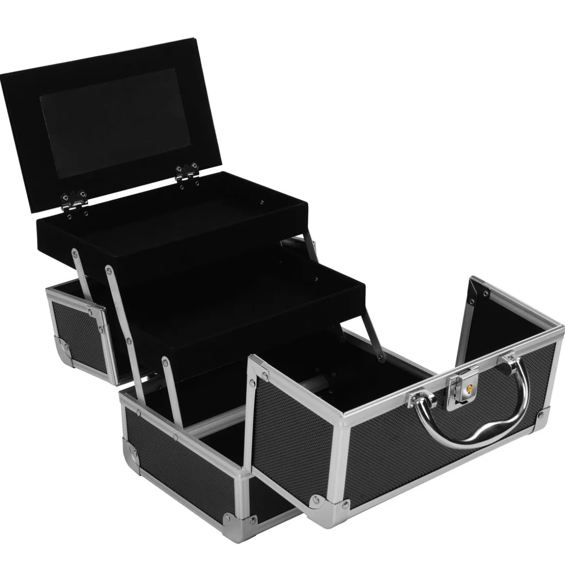 Kosmetikkoffer mit Spiegel 23 x 17 x 17 cm schwarz/silber
