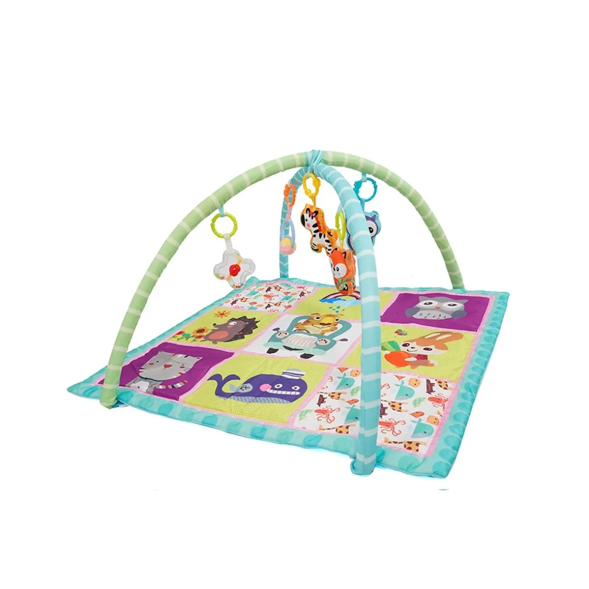 Krabbeldecke mit Spielbogen Tiere blau/grün