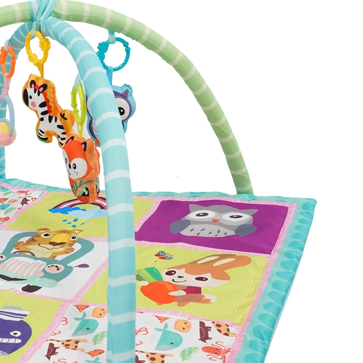 Krabbeldecke mit Spielbogen Tiere blau/grün