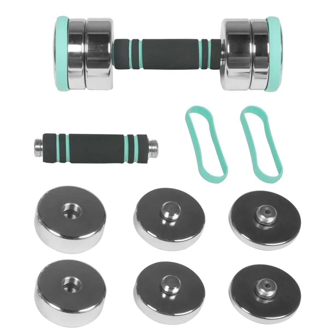Kurzhantel verstellbar 2 x 2.5 - 5 kg silber/türkis